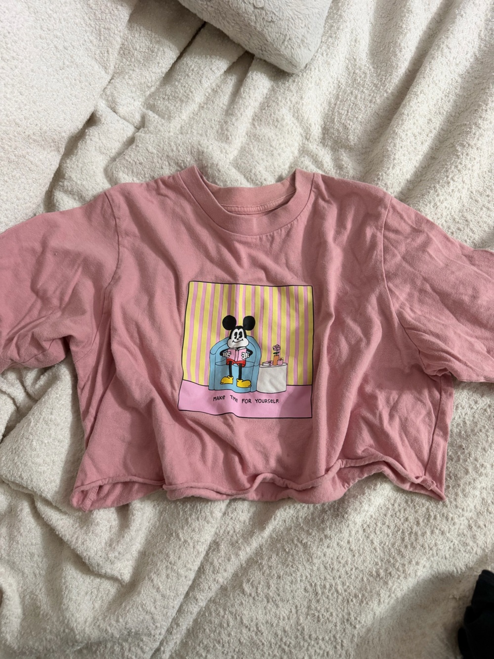 Uniqlo x Disney Mickey Mouse Collection Soft pink Crop top raw hem